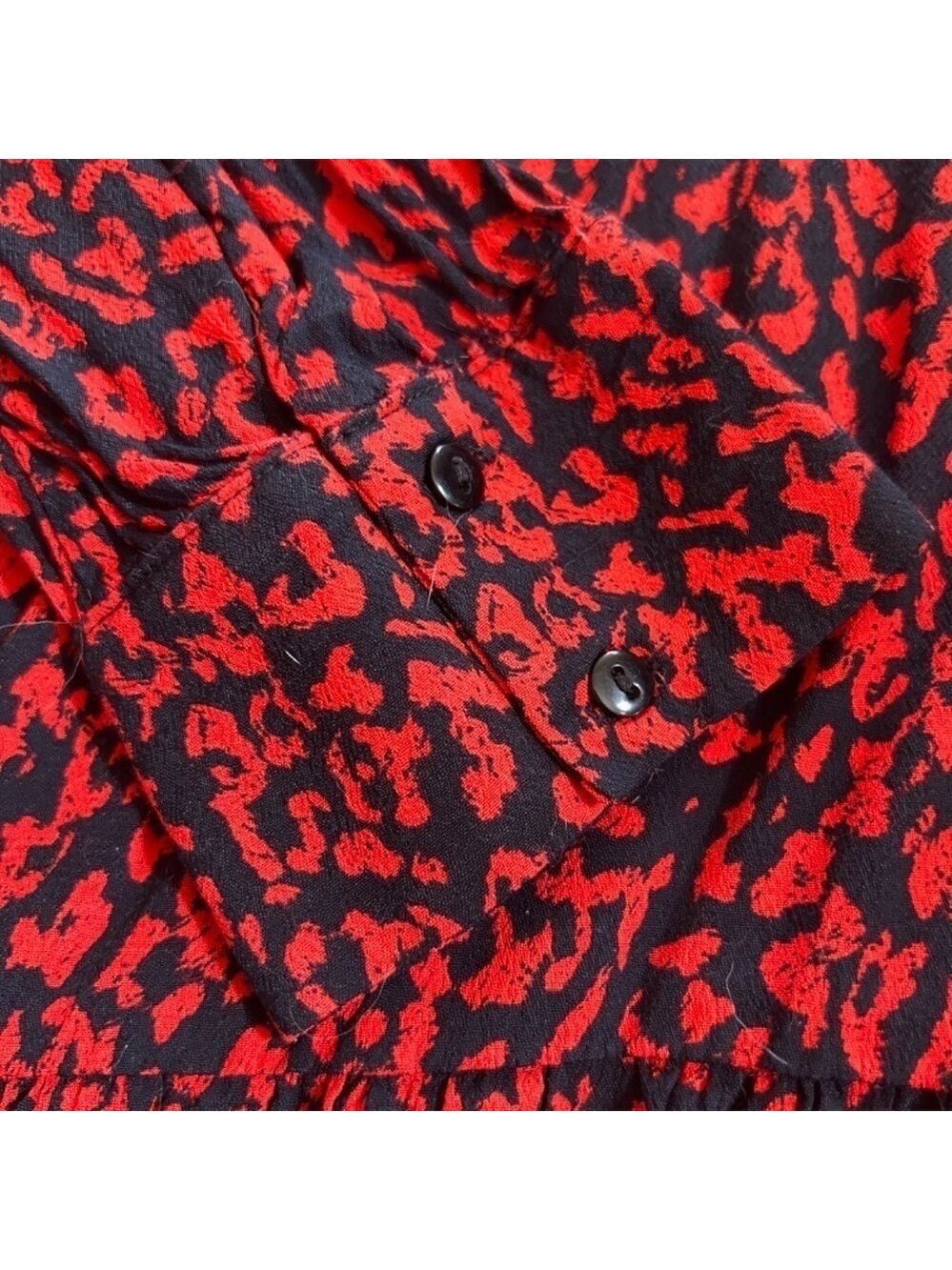 Zara Women 100% Viscose Tiered Red Black Ruffle Dress Sz XS Zip&Button Closure - Picture 4 of 8